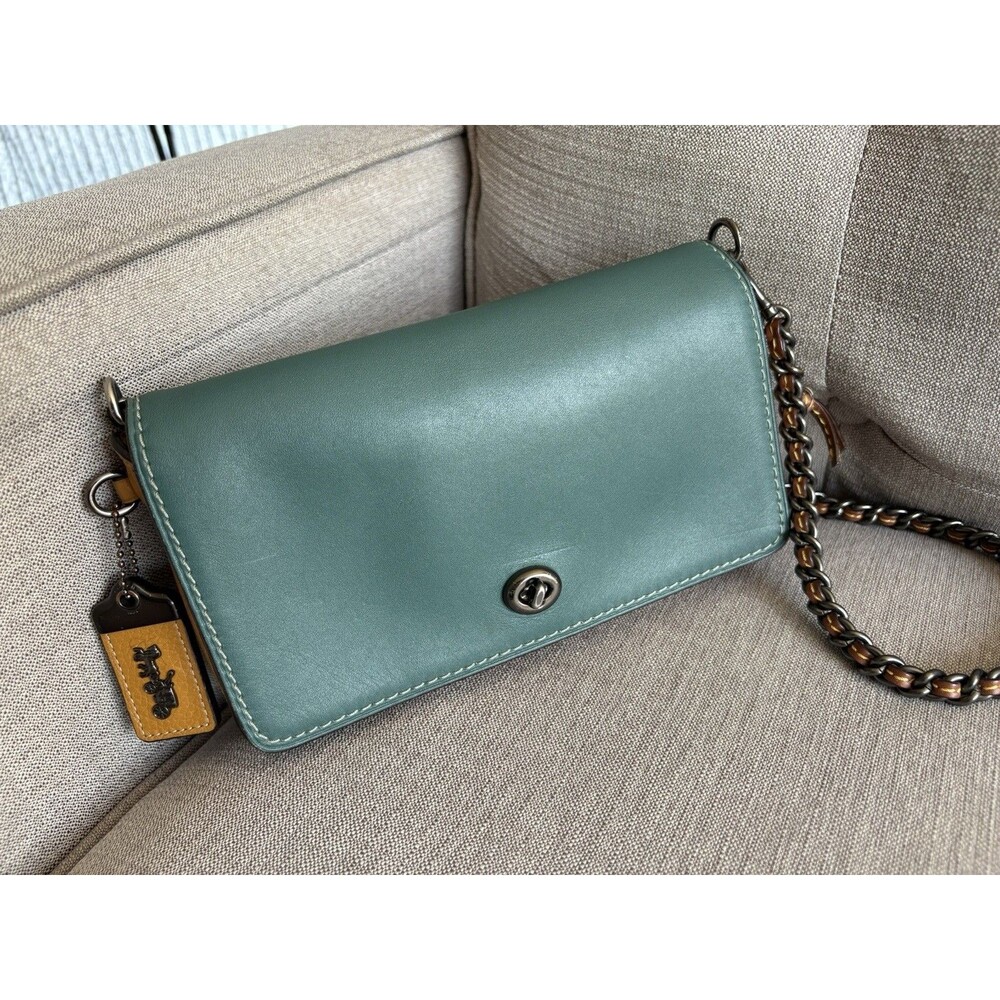 COACH 1941 Dinky 55263 Turnlock Crossbody Colorblock Yellow + Blue Leather Bag